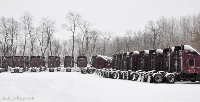 Trucks in a snow storm on Dec. 26, 2009, south of Oshkosh on Highway 41 in Wisconsin, as I recall.