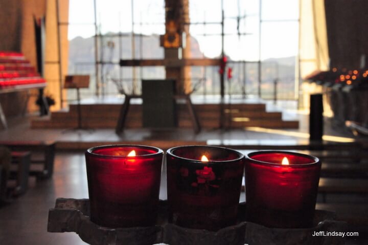 Candles at a church on the rock at Sedona.
