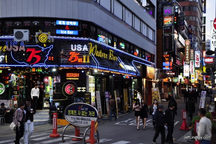 Some shops in downtown Seoul.
