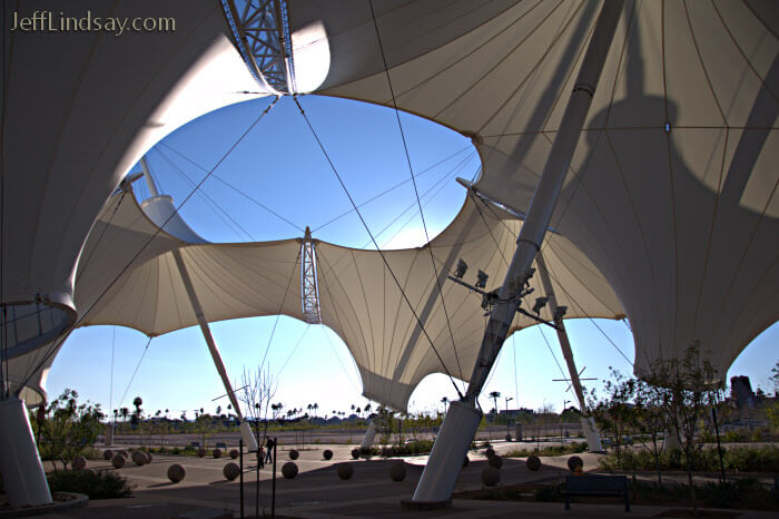 Mesa, Arizona near a mall, with some structures inspired by Buckminster Fuller