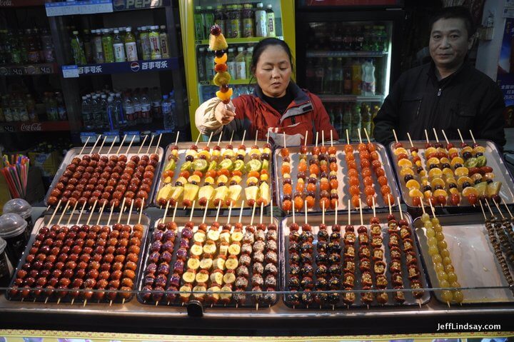 sugar coated fruits on a stick