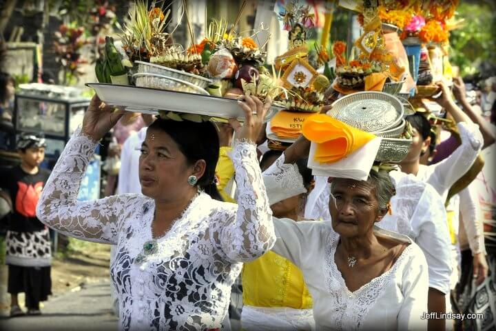 Hindu women in a religious procession in Bali.