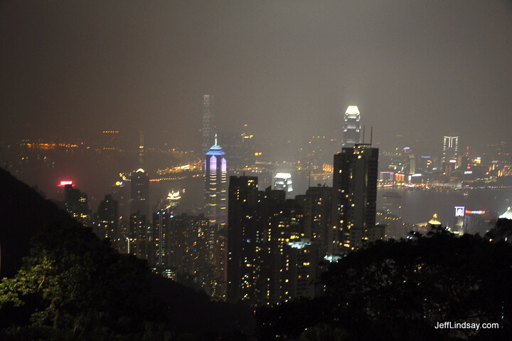 A view of Hong Kong from a mountain at night.
