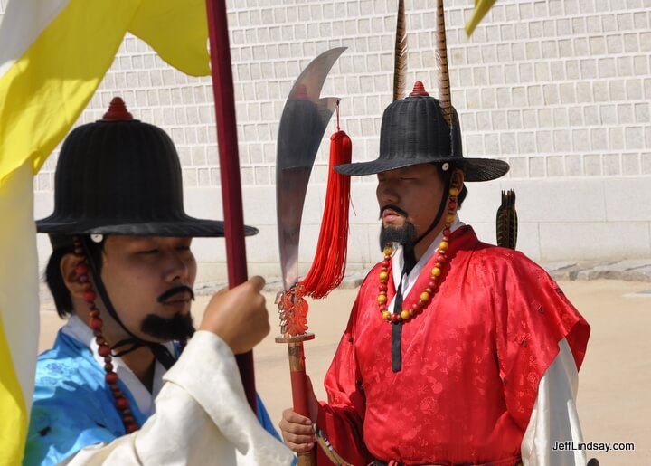 Guards at the Gyeongbokgung Palace complex in Seoul.