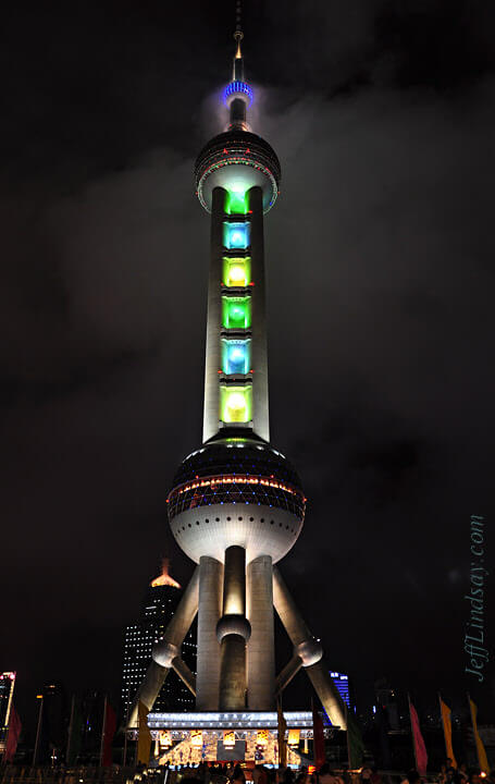 Shanghai's beautiful Oriental Pearl telecommunications building in Pudong, on the Bund.
