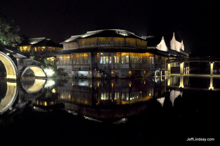 A corner of Wuzhen glistens in the night light.