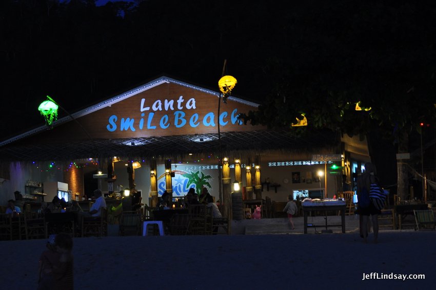 Many restaurants and bars line the west beaches of Lanta Island, bringing in many tourists at night.