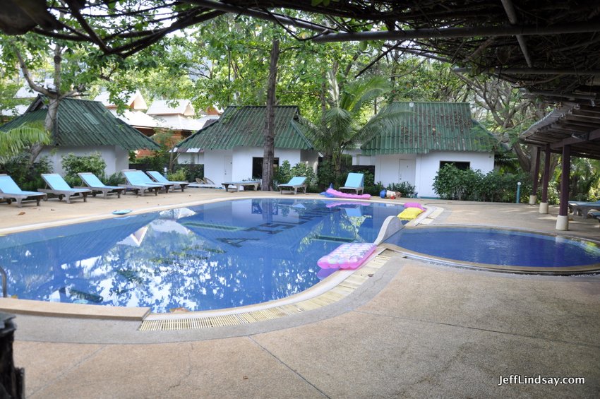 Our residence had nice private huts and a pool.