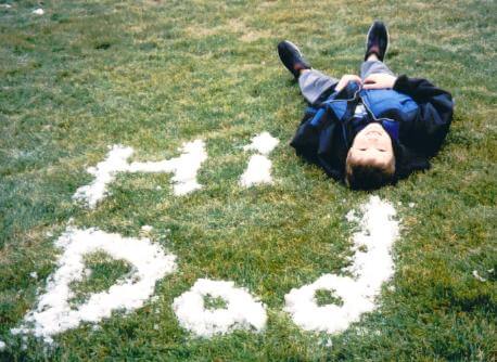 Mark's snow arrangement says Hi, Dad.