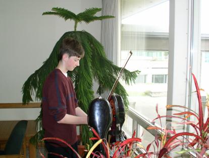 Ben preparing for a cello recital