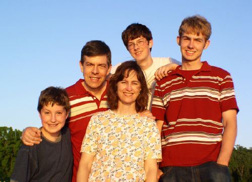 Lindsay family at High Cliff State Park, June 2004. Photo by Meliah Lipp using Jeff's Olympus C-4000 Zoom camera with a wide angle lens.