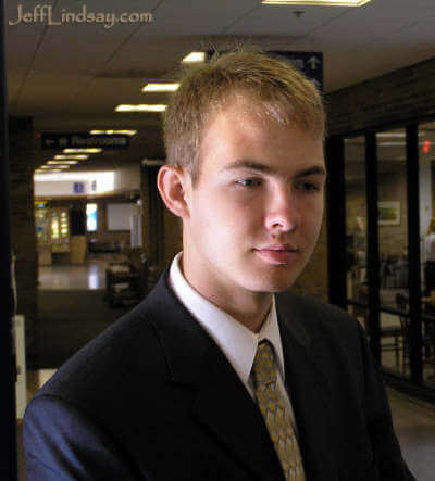 Daniel Lindsay at the Outagamie County Airport, about to leave for two years to serve a full-time mission for The Church of Jesus Christ of Latter-day Saints in the Nevada, Las Vegas West Mission. Aug. 23, 2005. We'll really miss him!