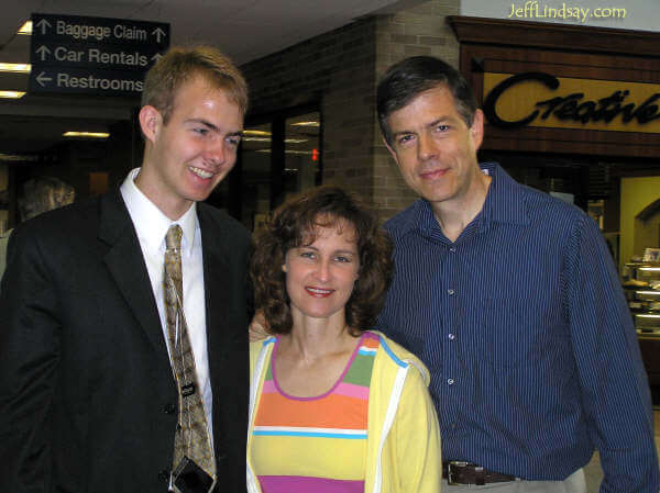 Daniel and his parents (Jeff and Kendra) at the airport before leaving on his mission, Aug. 23, 2005.