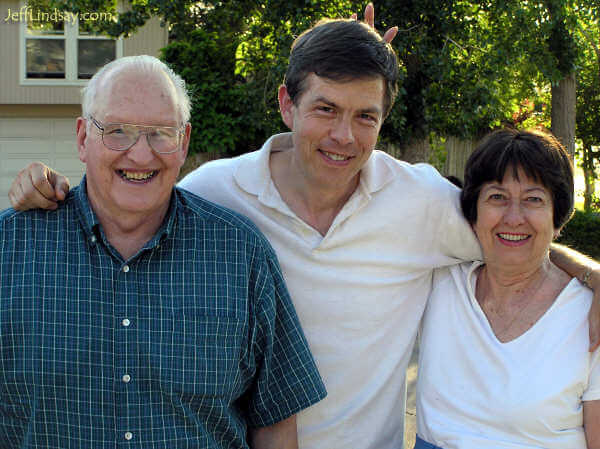 Jeff with his parents, Dean and Mary Lindsay, in Salt Lake City, July 2005.