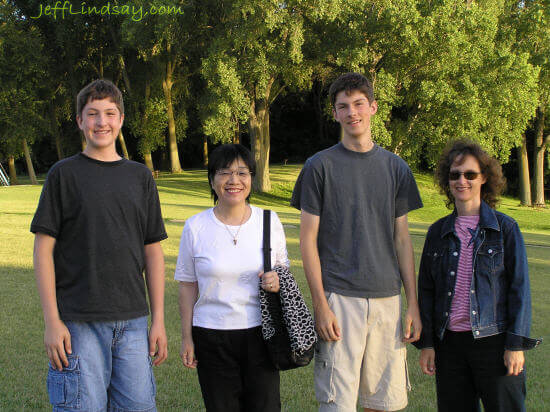 Kendra, Mark, and Benjamin with our friend from Japan, Keiko Onishi. High Cliff State Park, July 29, 2005.
