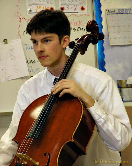 Ben on the cello, right before performing Julio at the Appleton 2007 Solo and Ensemble Competition, March 2, 2007. 