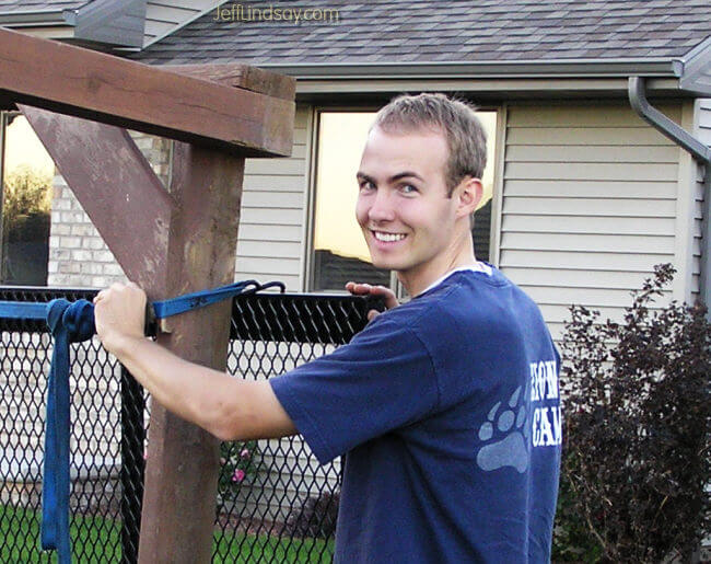 Daniel helping a neighbor in Appleton, Wisconsin moving some playground equipment, October 2007.