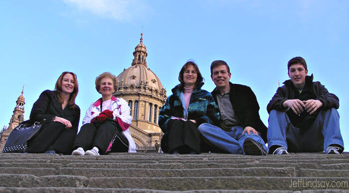 Spring break in March 2008 was in Barcelona, Spain. My mother-in-law, Doreen Larson joined Kendra, Mark, and me. Here we are on the steps of the National Art Museum.