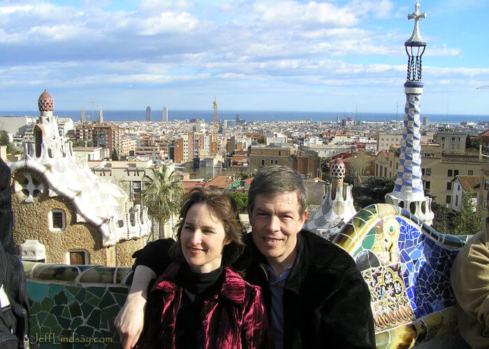 Jeff and Kendra from an overlook at Parc Guell in Barcelona, March 2008.