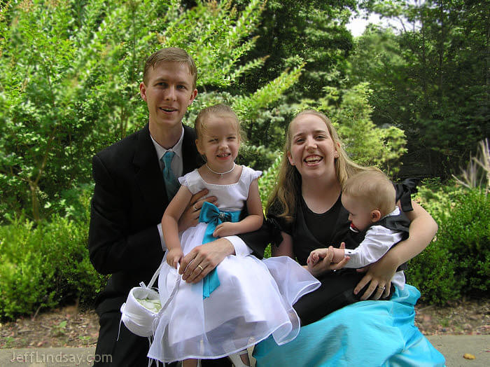 Stephen and Meliah Lindsay with their kids (my granchildren) in Washington, DC, July 2009, at the wedding of Daniel and Jenn at the LDS Temple in Washington, D.C.