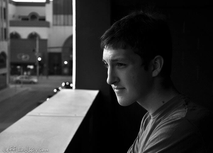 Mark looking out over downtown Appleton from a parking garage, July 2009.