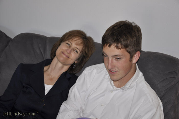 Mark and Kendra relaxing for a moment at a teapoarty for some kids in Madison, August 2009.