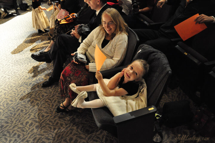 Edgewood College in Madison, Wisconsin, shortly before a child took the stage to perform on her little violin at a concert.