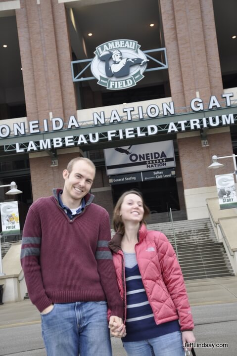 Daniel and Jenn in front of Lambeau Field, Green Bay.