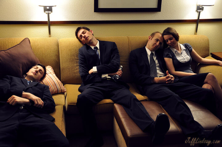 Some tired members of the Lindsay clan resting in a hotel in Boise, Idaho, the night before a funeral for a dearly missed relative, my wife's brother-in-law, Jess Brauner.
