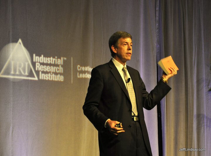 Jeff discusses innovation in China as he holds up Volume 1 of the Nong Shu, the world's first mass produced book printed with movable type, published over a century before Gutenberg's Bible.