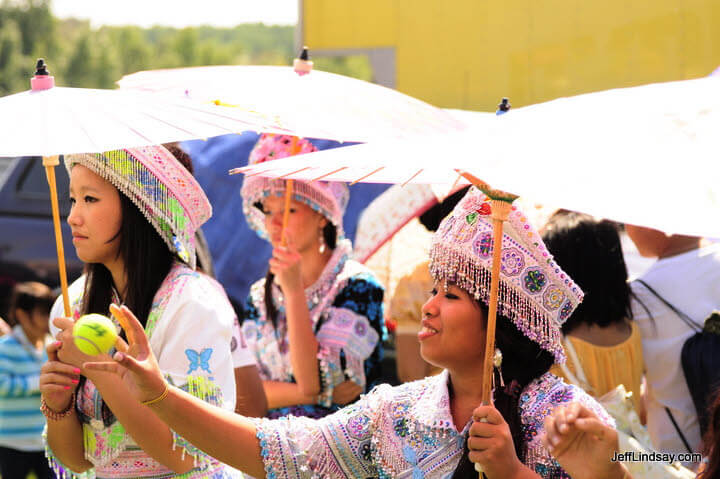 Hmong women tossing balls. 