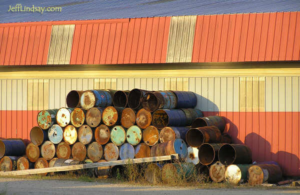 Barrels at an industrial facility in Ripon, Wisconsin, July 22, 2005.