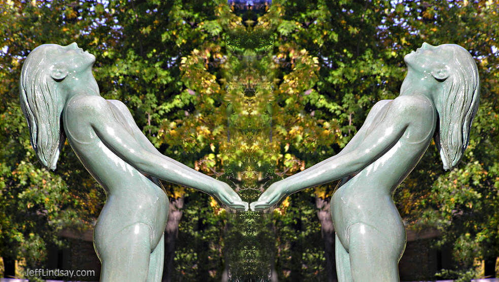 Study of a girl in the sculpture, with the mirror image.