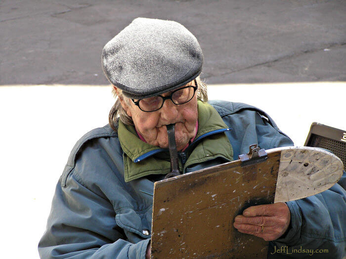 Close-up of an artist doing portraits.