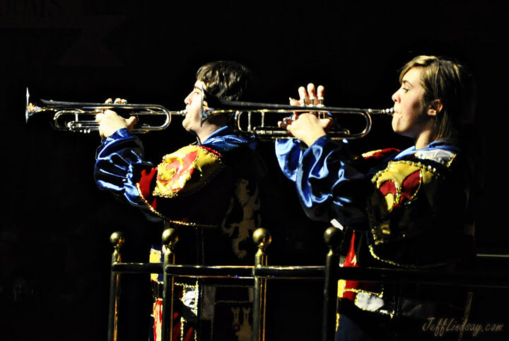 Trumpet players at the Medieval Times Dinner and Tournament, Schaumburg, Illinois, April 2010. 