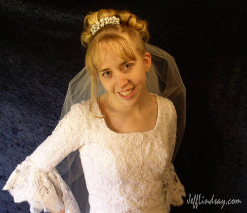 Meliah in her wedding dress.