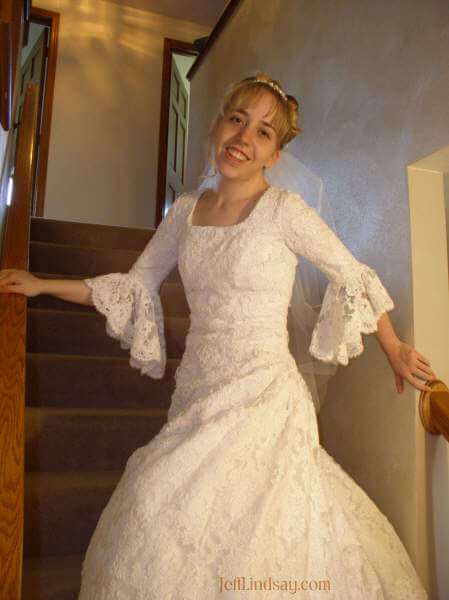 Meliah on the stairs of our home.