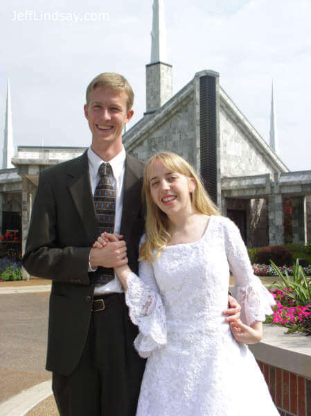 Another view of the couple at the LDS Chicago Temple.