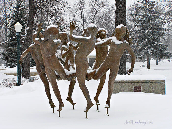 Ring Dance: an Appleton statue with snow.