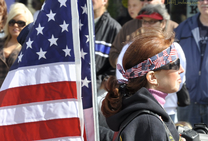 A lady rider in the Patriot Guard.